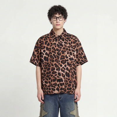 今天是豹纹豹纹短袖衬衫男女BF