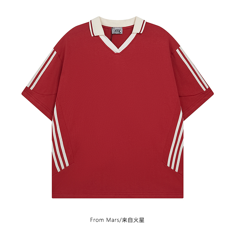 vintage休闲宽松V领男女短袖