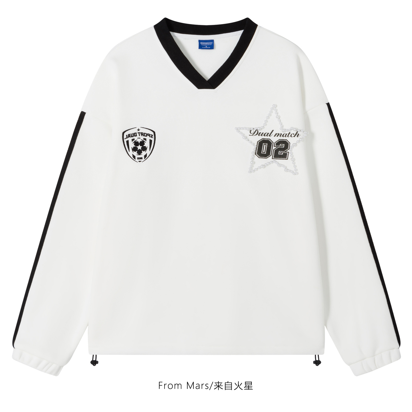 From Mars 起早贪黑 痞帅日系复古运动风加绒宽松V领长袖卫衣情侣