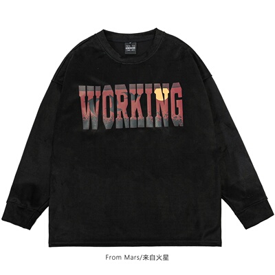 不断提升印花圆领宽松长袖卫衣