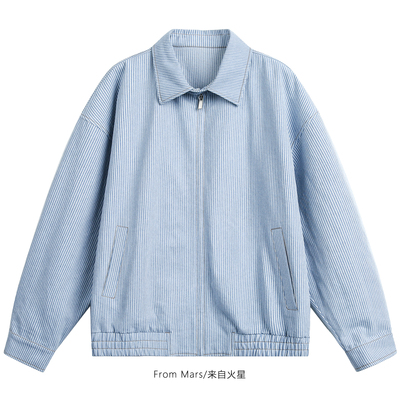 缓存美好条纹宽松翻领夹克外套