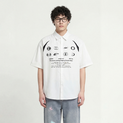 视觉张力几何印花短袖衬衫男女