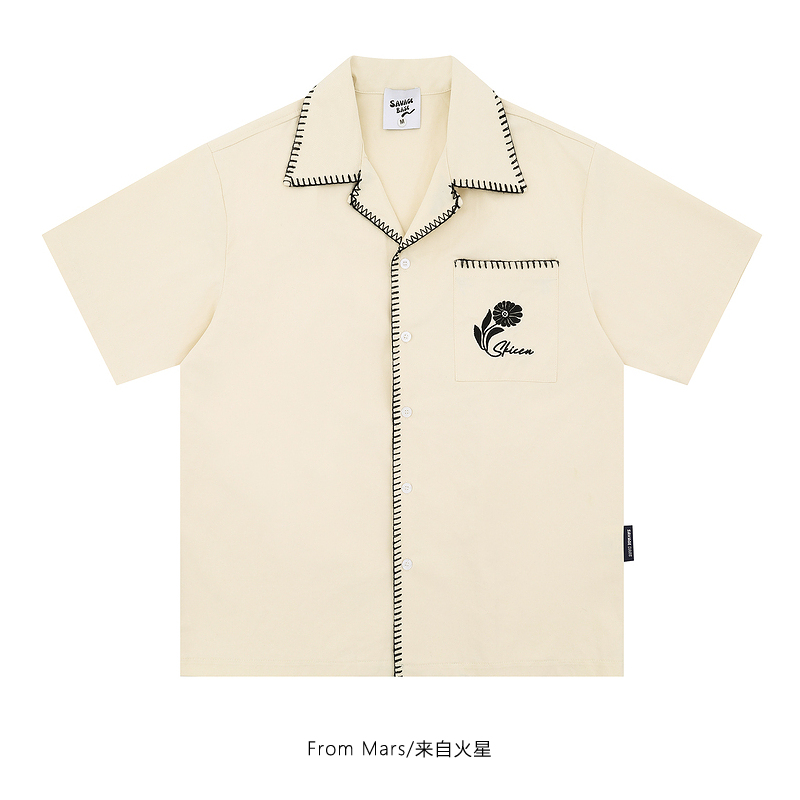 情侣宽松创意设计感短袖衬衫休闲