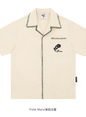 From Mars 规律一天 夏季ins时尚情侣宽松创意设计感短袖衬衫休闲