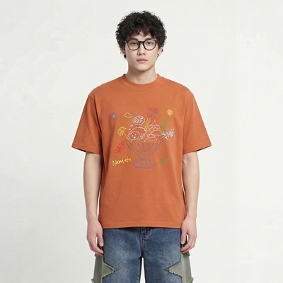 直接出发花朵小狗印花短袖T恤