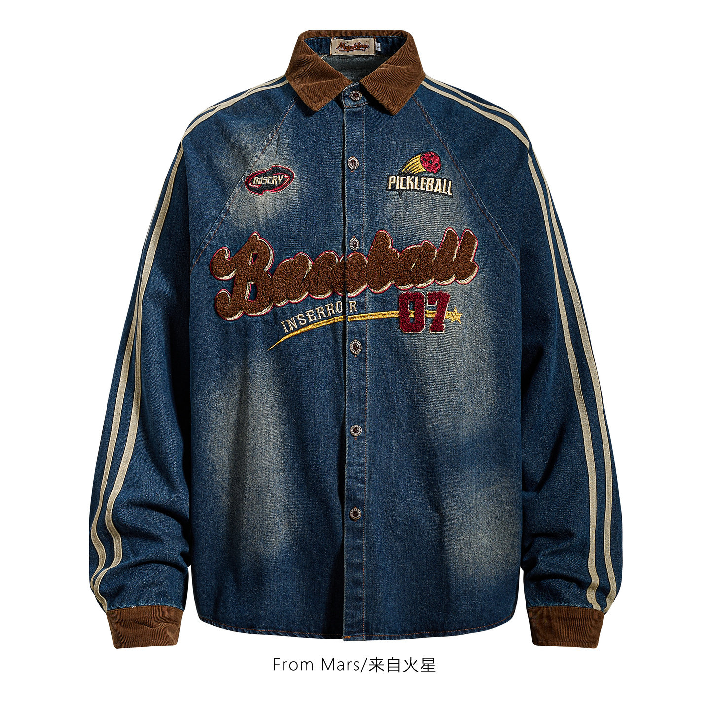 From Mars 气质刚刚好 小众字母毛巾绣宽松休闲牛仔长袖衬衫男女,男装,牛仔衬衫,淘宝优惠券,粉丝福利购,淘宝优惠卷