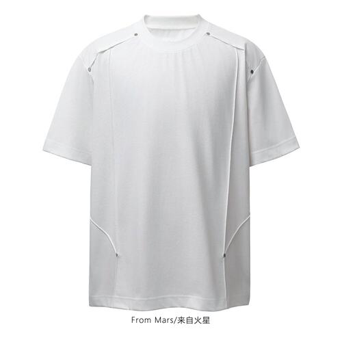 曲缝钉记纯色宽松短袖T恤潮牌