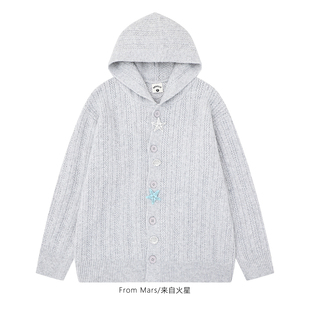 From Mars 日記里有 原宿风海星扣开衫连帽百搭宽松毛衣女外套潮
