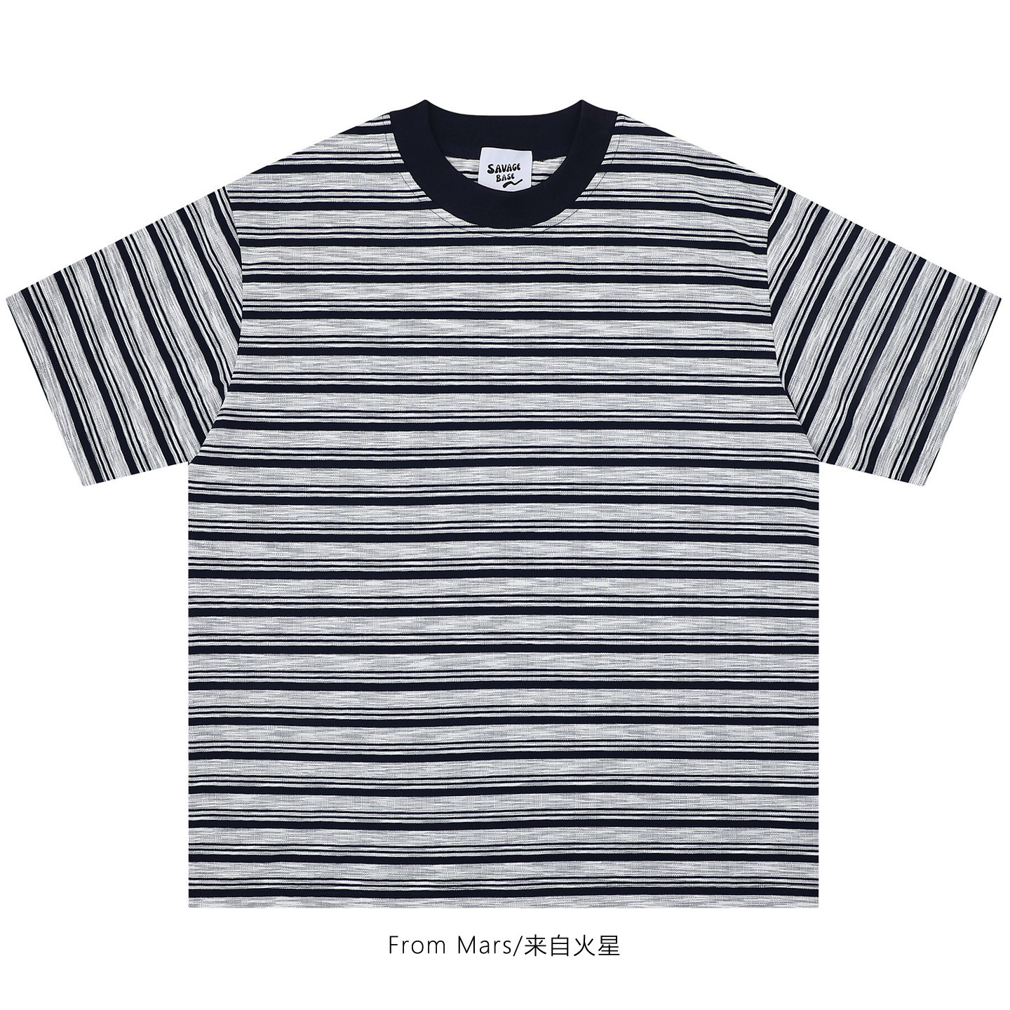 From Mars Loose stripe retro short-sleeved T-shirt - 实物图