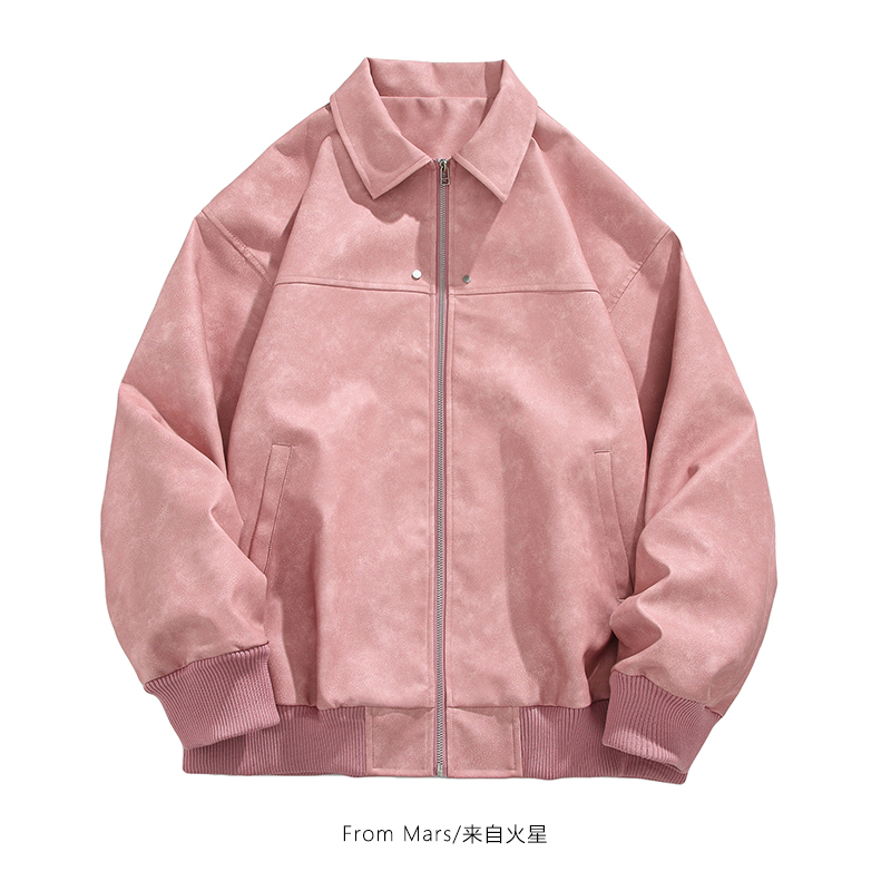 美式复古潮牌机车风翻领夹克男