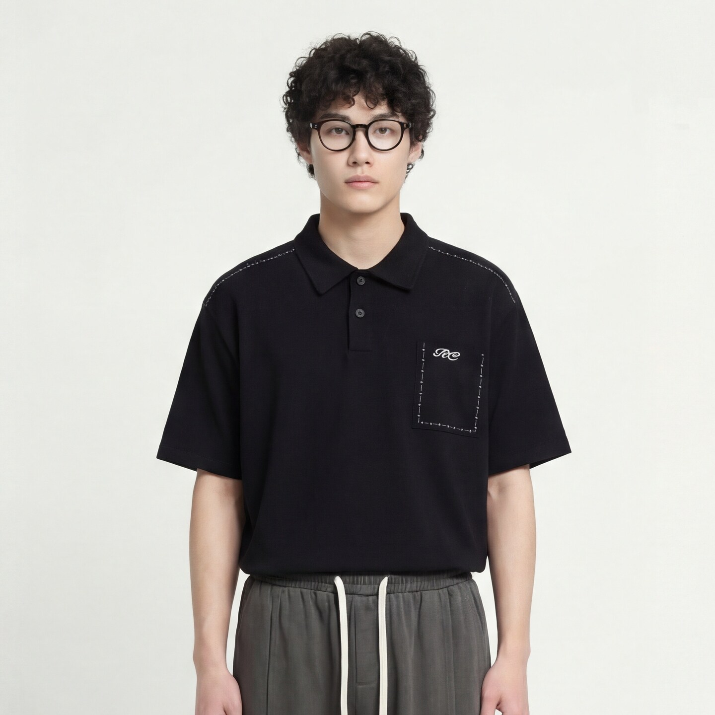 From Mars 装饰口袋 Polo衫刺绣字母宽松翻领短袖 T 恤男女百搭潮