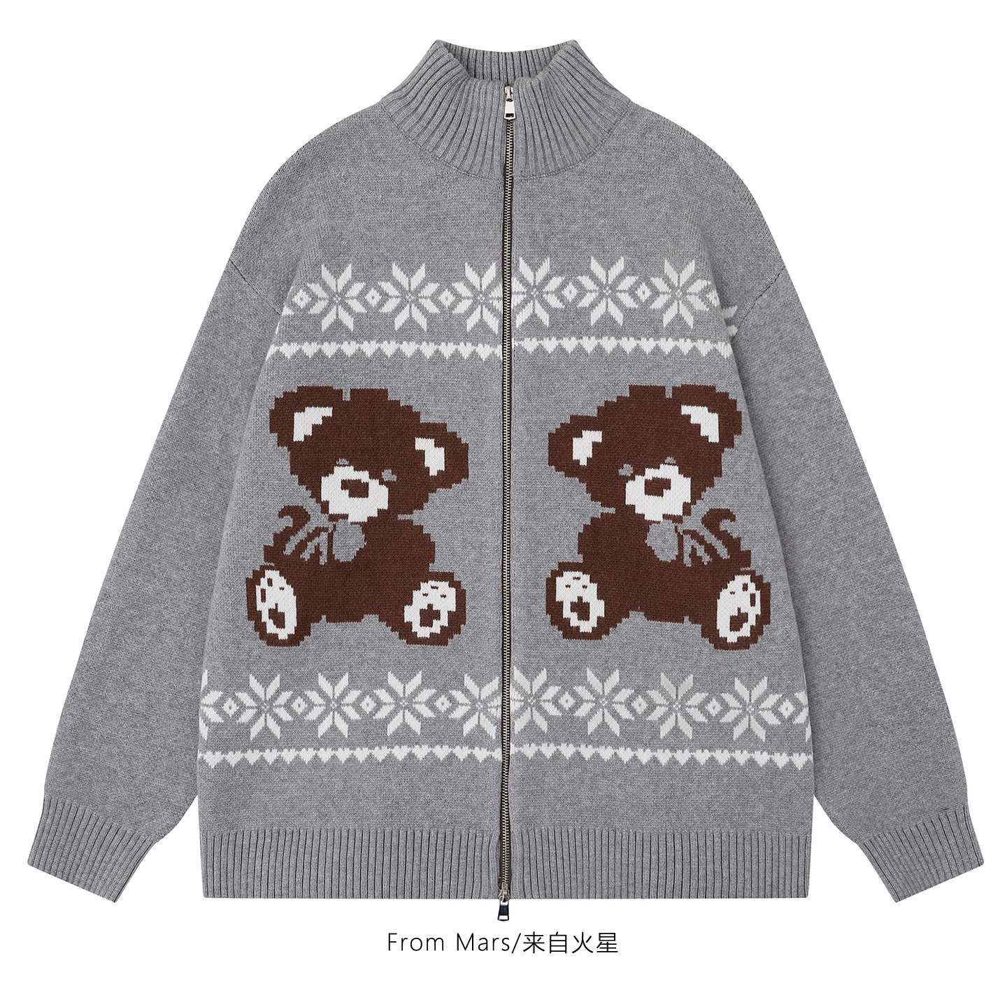 费尔岛小熊宽松针织衫毛衣外套