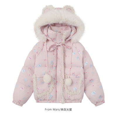 开心就好毛领宽松加厚棉衣外套