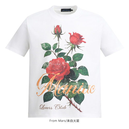 鲜艳花卉休闲圆领百搭短袖T恤BF