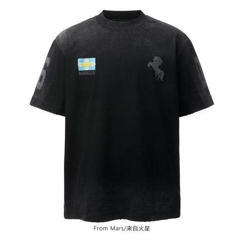 数字印花圆领短袖T恤设计感宽松