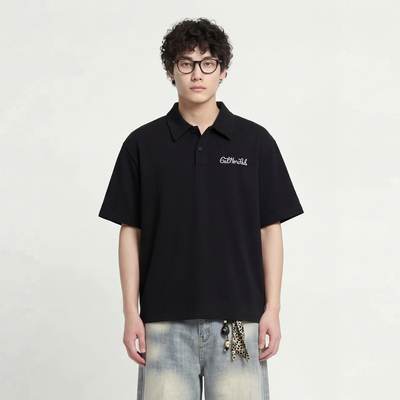 花体字刺绣Polo衫男女短袖T恤