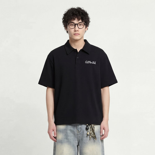 花体字刺绣Polo衫男女短袖T恤