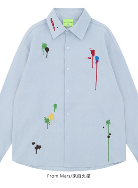 From Mars 编织涂鸦 彩色刺绣vintage宽松小众慵懒长袖衬衫男女BF