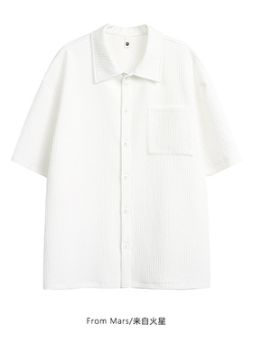 From Mars 搞怪小猫 美式复古简约高街百搭短袖T恤衬衣白色休闲BF