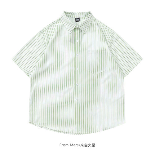 条纹衬衫宽松休闲短袖衬衣