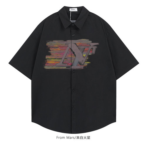 渐变标印短袖衬衫宽松字母印花