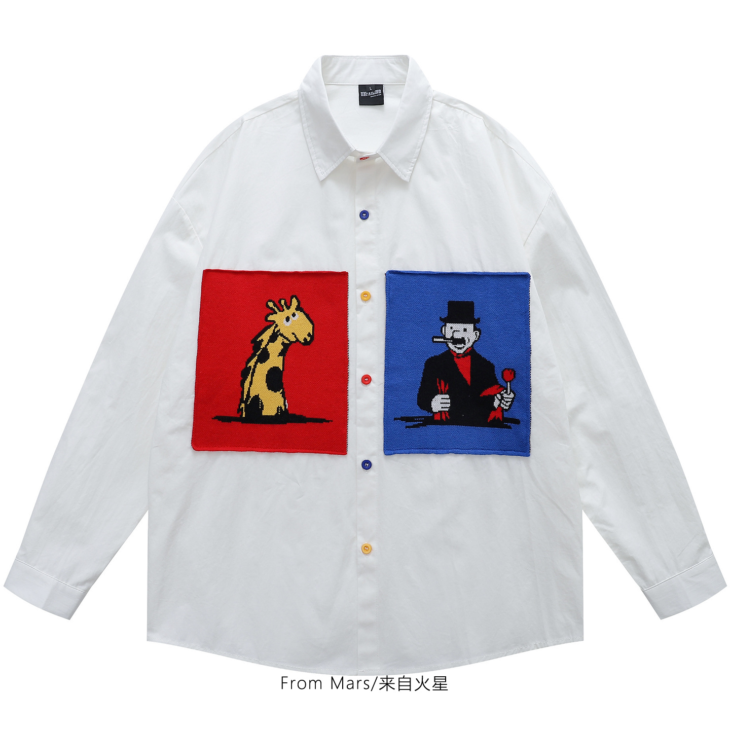 印花宽松翻领设计男女长袖衬衫