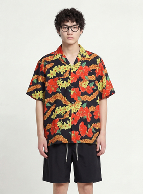 From Mars Colorful black background Fusang flower shirt