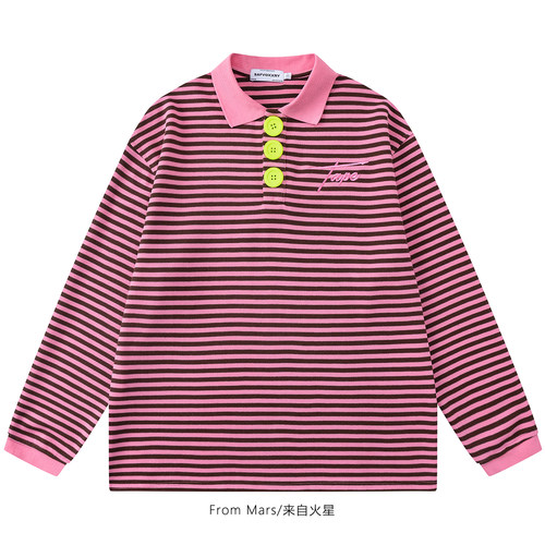 定格假期条纹长袖T恤宽松男女