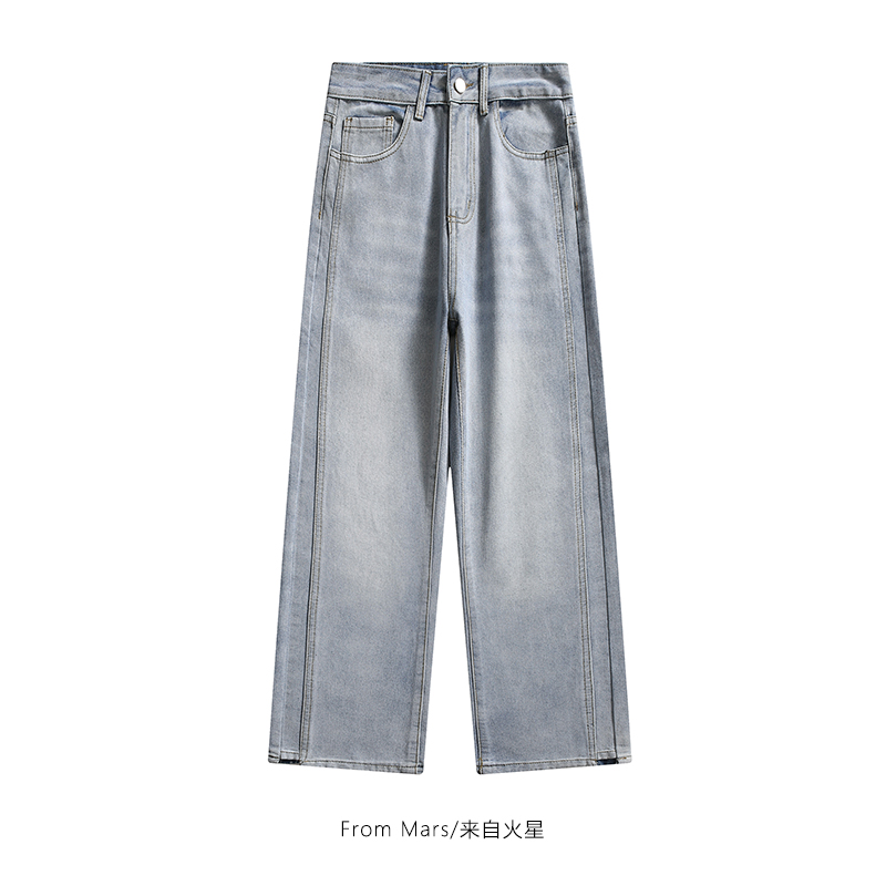 做旧水洗直筒牛仔裤宽松休闲