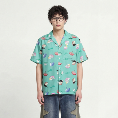 撑一把伞兔兔印花宽松短袖衬衫