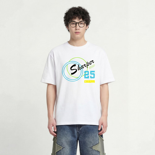 Sharper25撞色双环印花短袖T恤