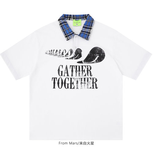 格纹领标语Polo衫宽松短袖T恤