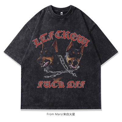 酷又威严休闲做旧圆领短袖T恤