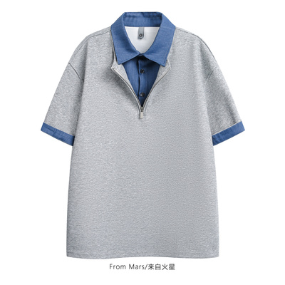 无憾的回忆翻领半拉链短袖T恤