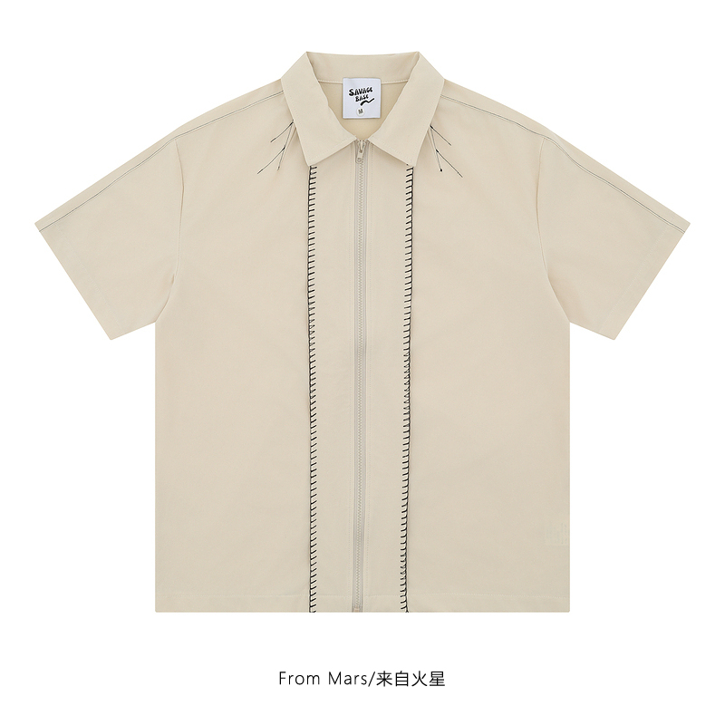 简约设计感休闲情侣短袖衬衫ins