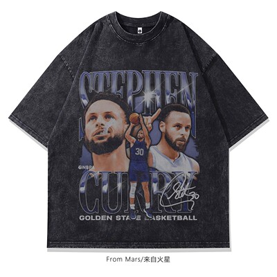 化身小球王人物印花水洗短袖T恤