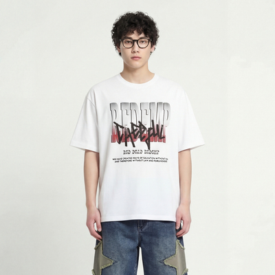 美式复古涂鸦印花T恤重磅纯棉