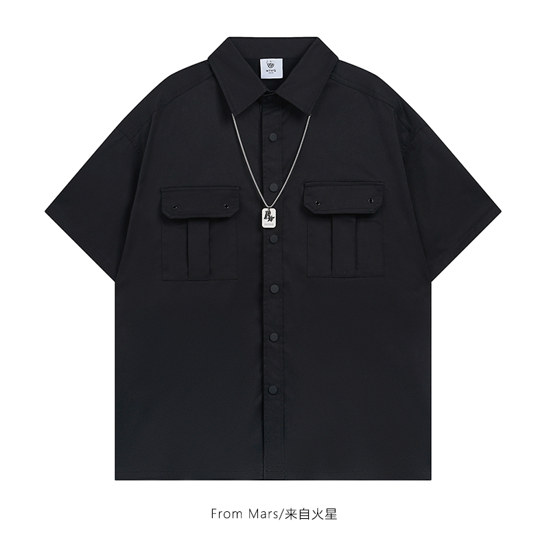 机能短袖衬衫宽松翻领百搭