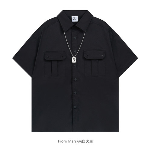 机能短袖衬衫宽松翻领百搭