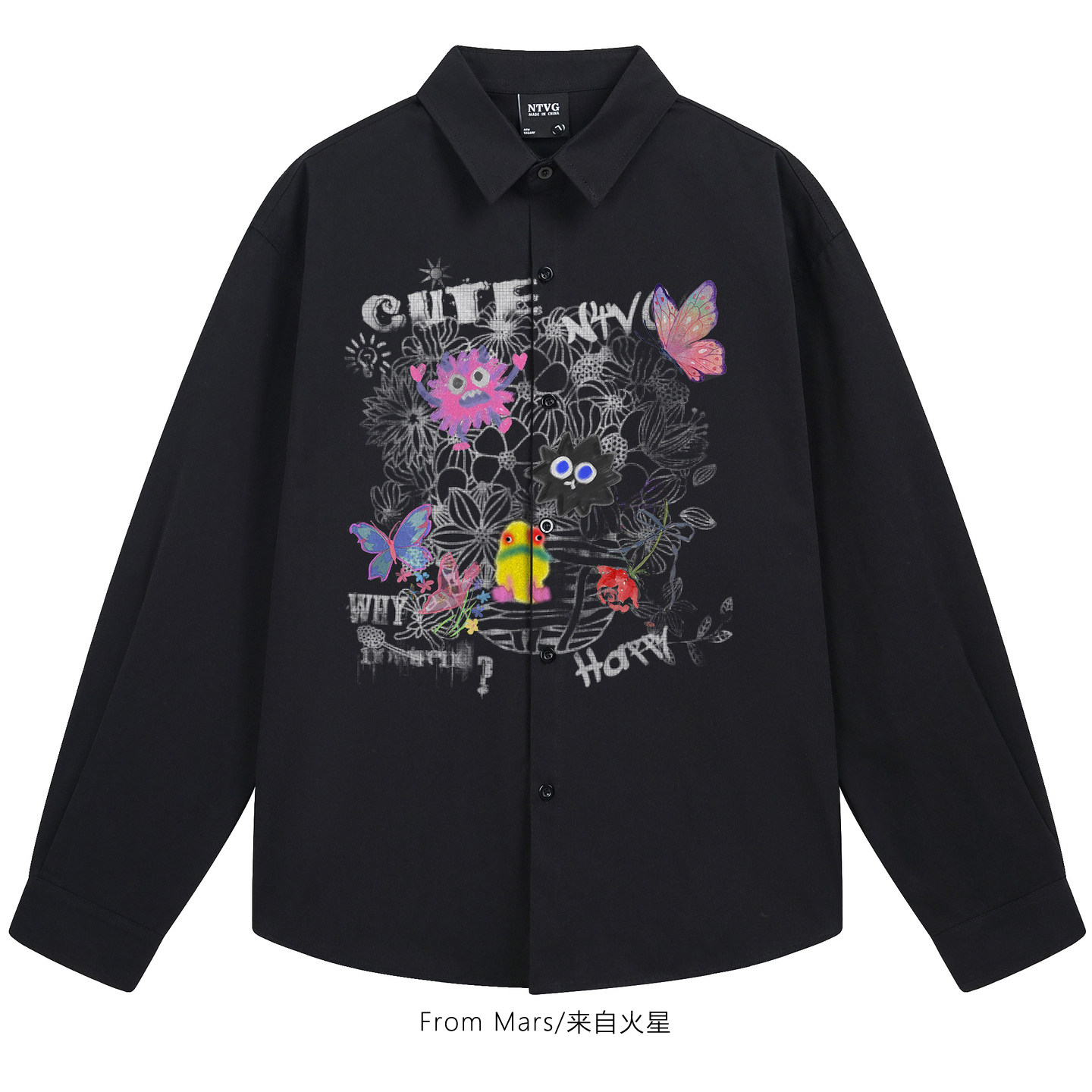 From Mars 欢乐时刻 ins涂鸦印花设计感宽松休闲情侣长袖衬衫潮牌