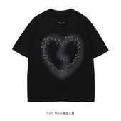 From T恤夏 国潮牌别针爱心印花设计感宽松圆领短袖 Mars 亏欠自己