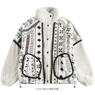 日系宽松休闲费尔岛慵懒加厚羊羔毛外套女BF 保暖好看 From Mars