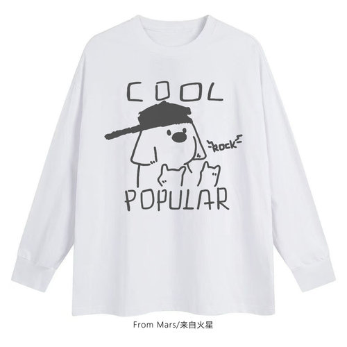 酷酷表情印花宽松长袖T恤潮牌