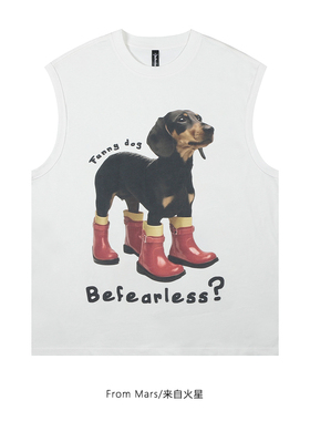 From Mars 穿鞋小狗 嘻哈动物印花无袖T恤宽松运动坎肩背心潮ins