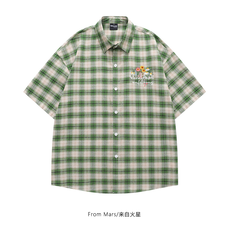 夏季花朵格子宽松百搭短袖衬衫