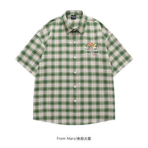 夏季花朵格子宽松百搭短袖衬衫