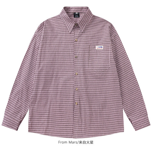 祝你拥有格子撞色宽松长袖衬衫