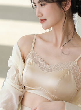 有致双面真丝内衣女裸感缎面抹胸式防走光美背内搭蕾丝无钢圈文胸