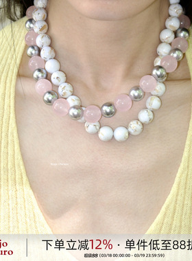 Rojo Oscuro智惠美人天然玛瑙贝壳松纯银项链百搭短款锁骨链颈链