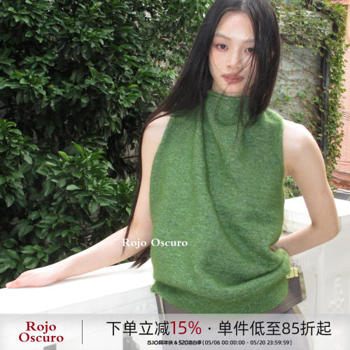 复古绿马海毛针织无袖背心